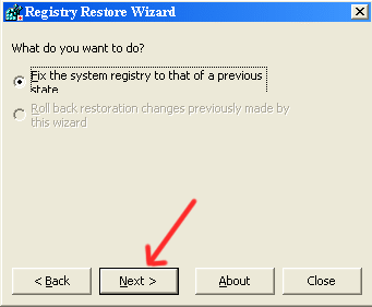 UBCD4win Registry Restore Wizard. Fix registry.